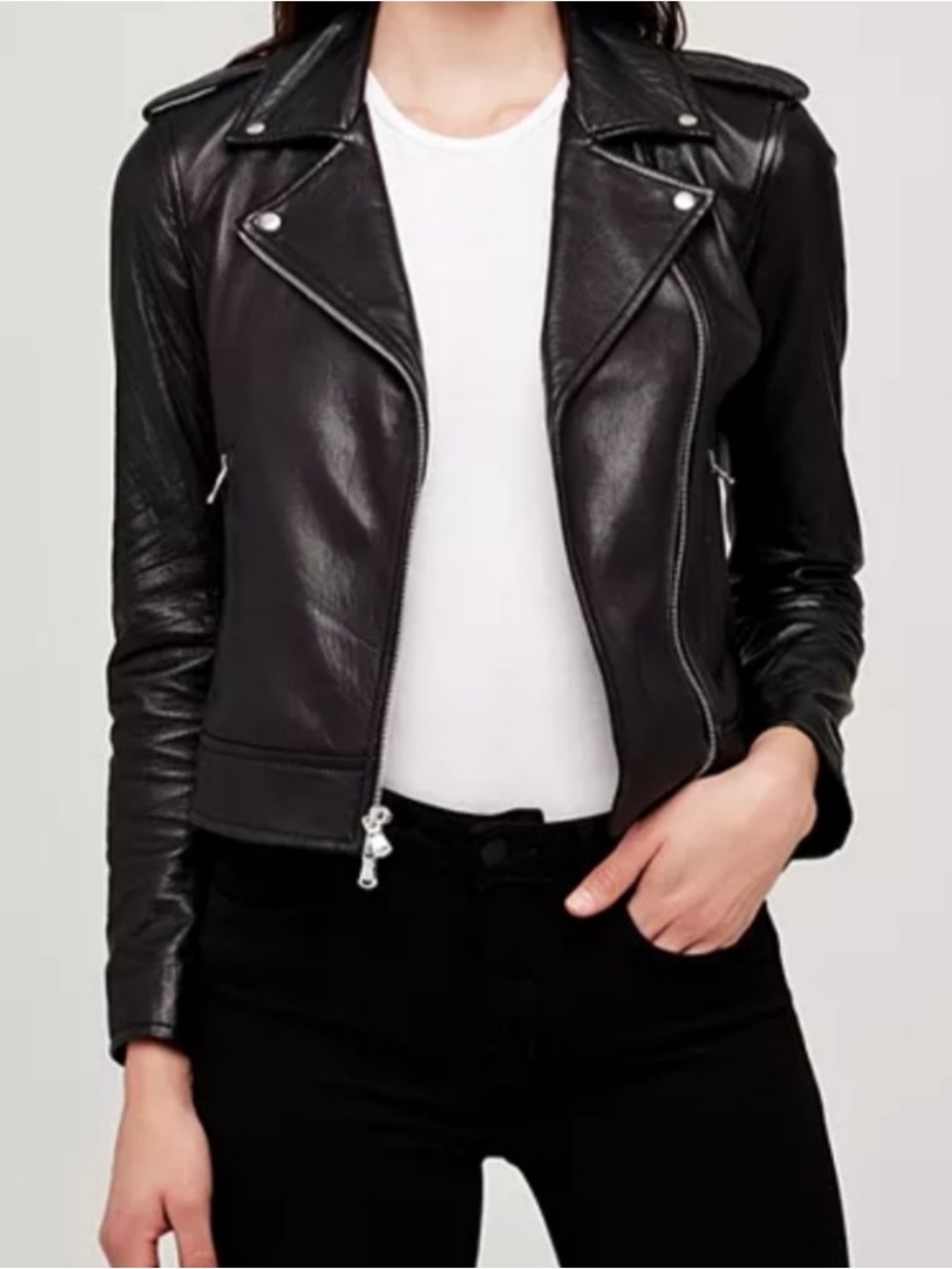 L'AGENCE Black Lamb Leather Moto Jacket NWT